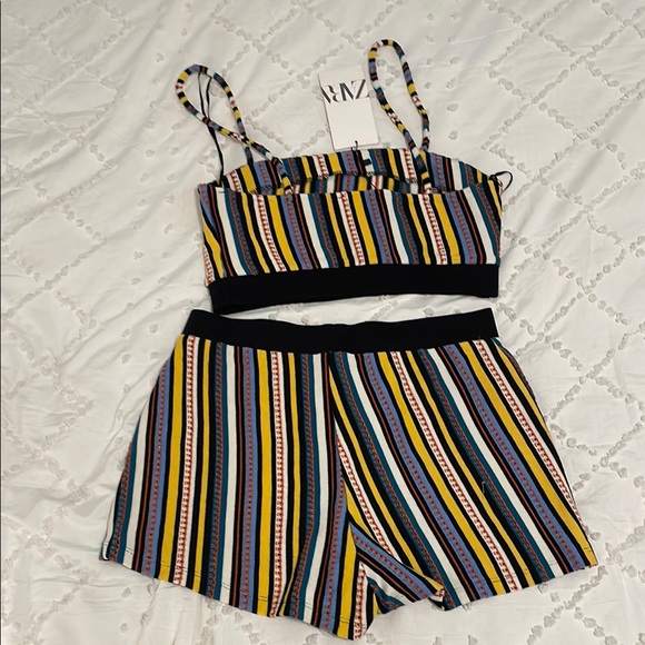 Zara Multicolor Striped Top and Shorts Set two piece nwt small - Picture 3 of 10